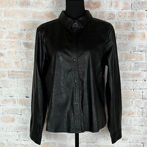 Lucky Brand Black Vegan Faux Leather Button Front Shirt